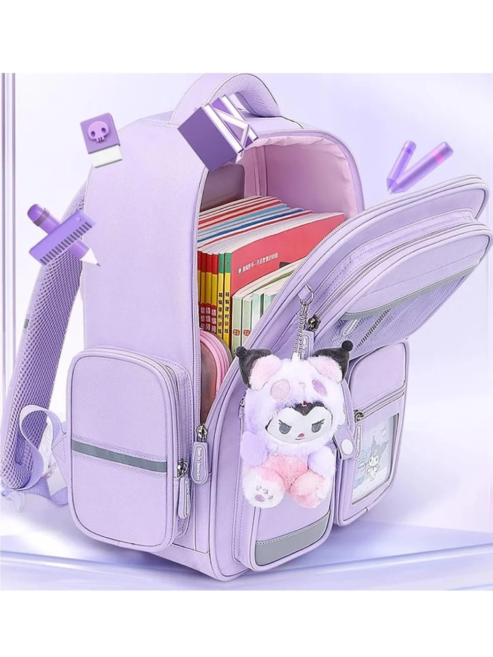 Kuromi Lilac School Backpack with Plush Charm